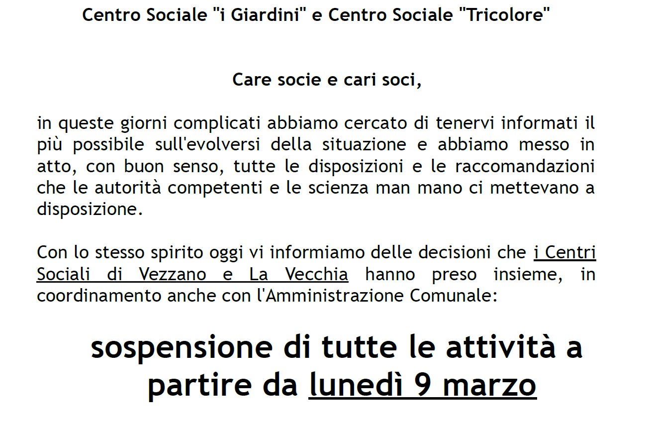 sospensione centri sociali