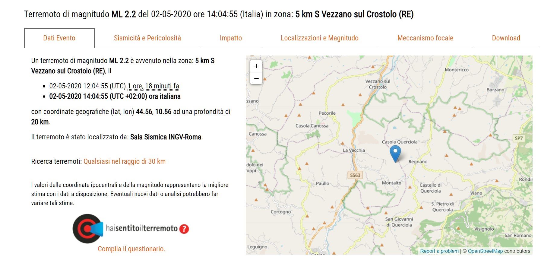 terremoto vezzano