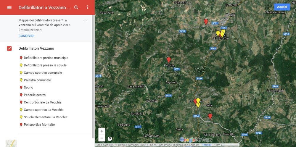 defibrillatori vezzano sul crostolo mappa